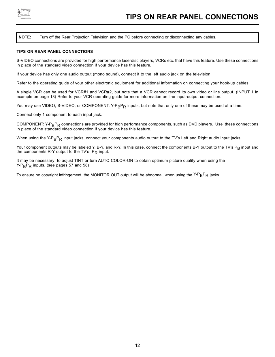 Tips on rear panel connections | Hitachi 55DMX01WD User Manual | Page 12 / 92