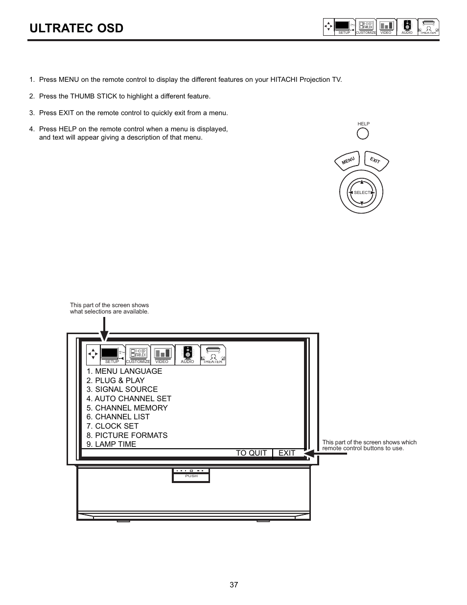 Ultratec osd | Hitachi 55DMX01WD User Manual | Page 37 / 92