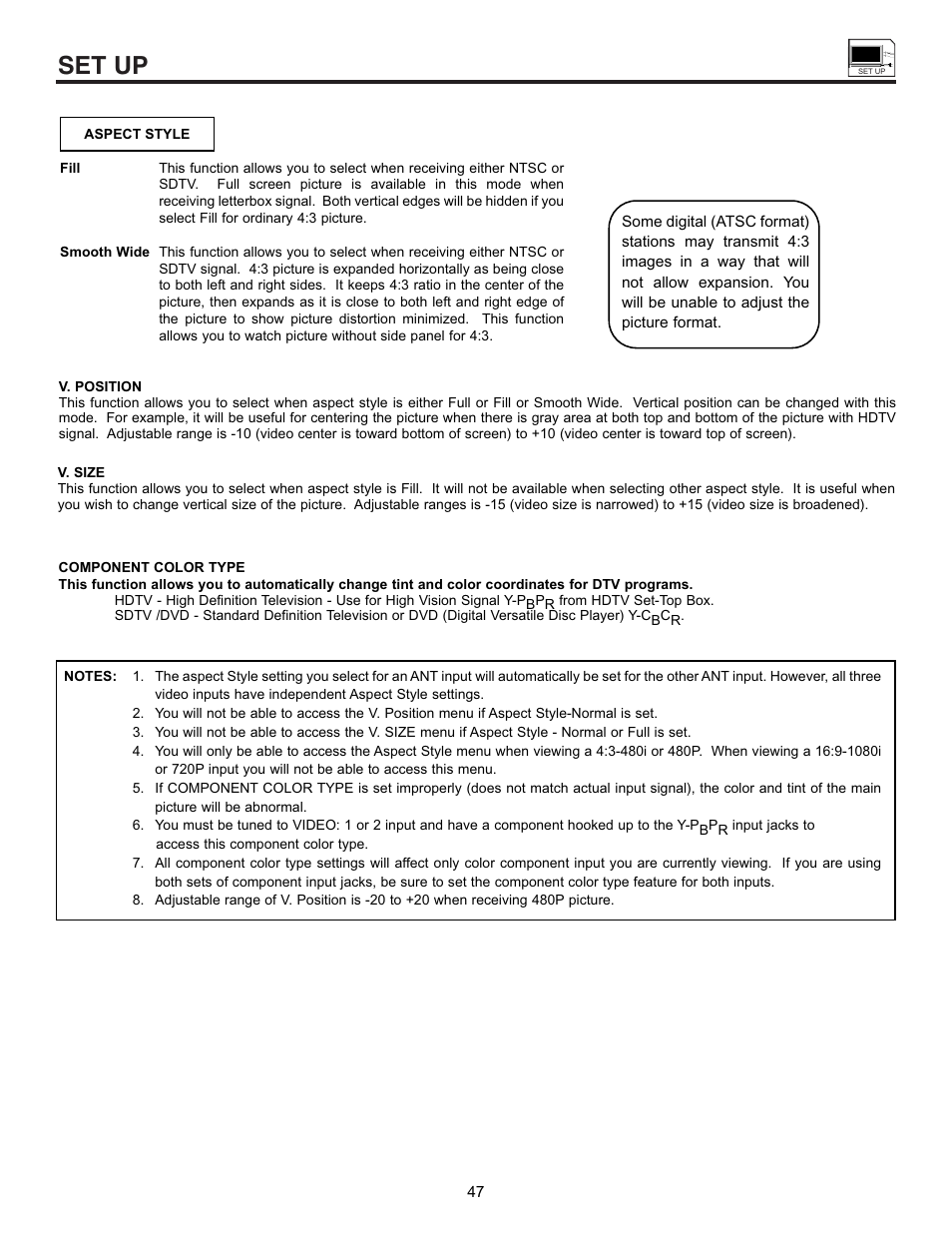 Set up | Hitachi 55DMX01WD User Manual | Page 47 / 92