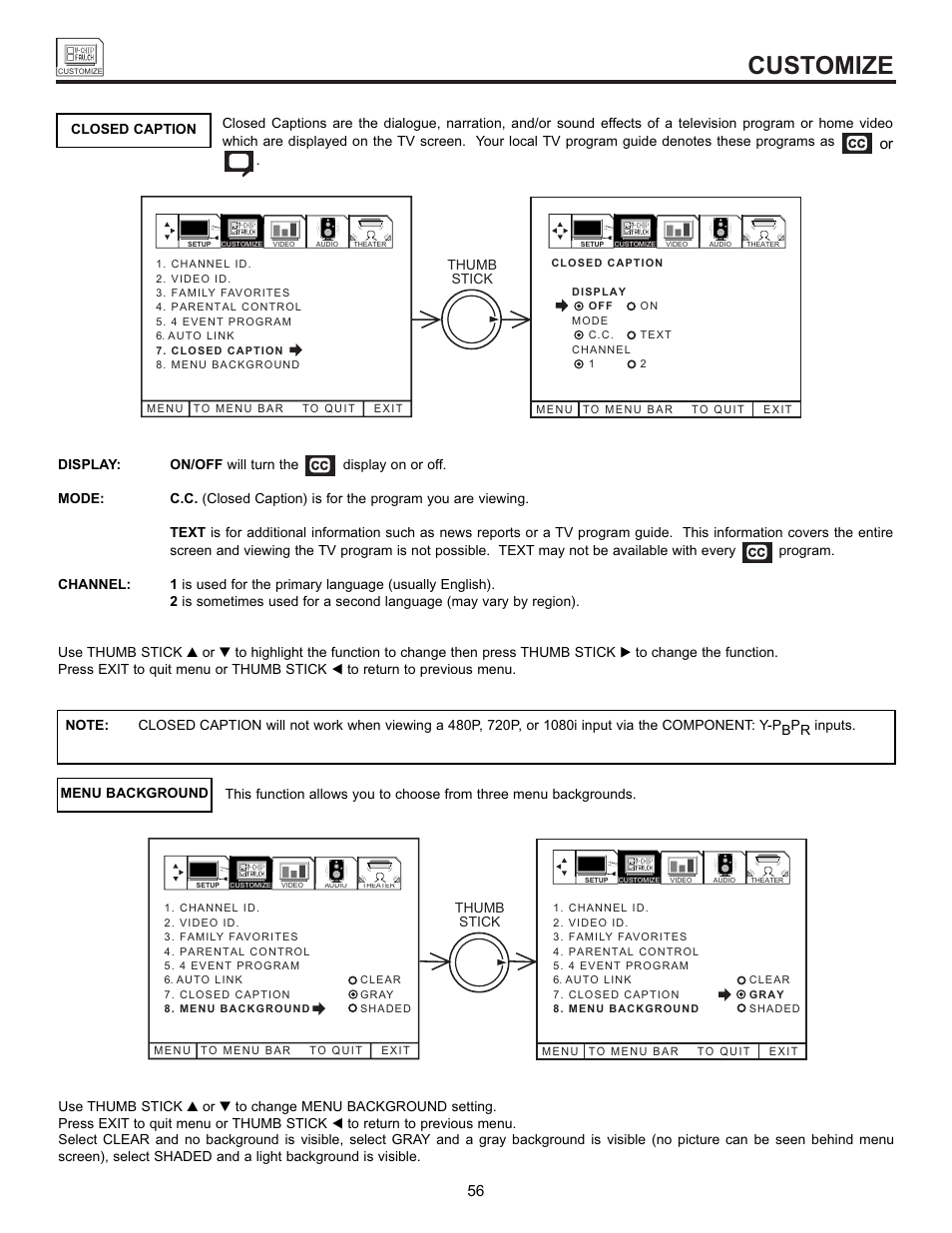 Customize | Hitachi 55DMX01WD User Manual | Page 56 / 92