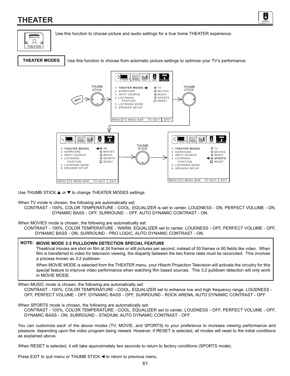 Theater | Hitachi 55DMX01WD User Manual | Page 61 / 92