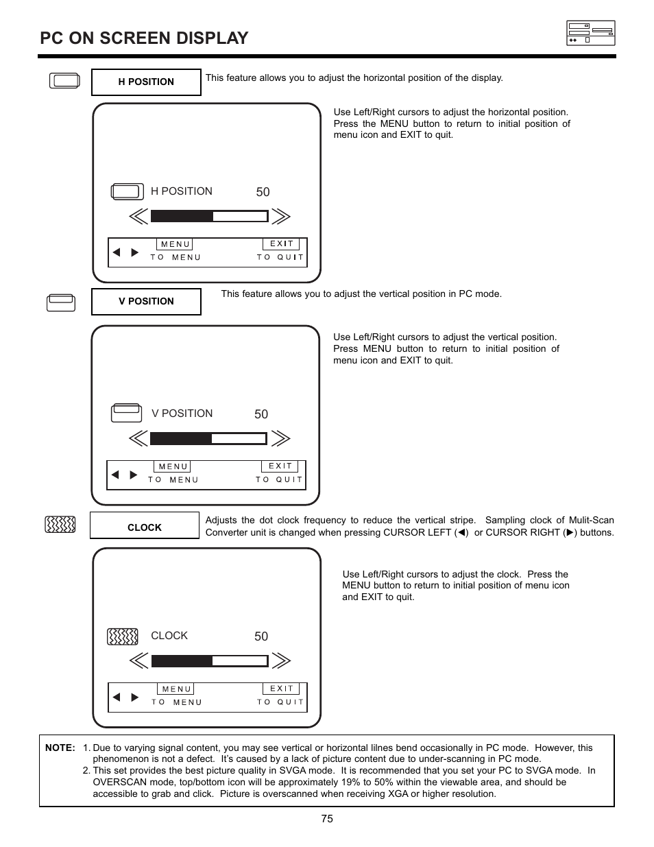 Pc on screen display | Hitachi 55DMX01WD User Manual | Page 75 / 92