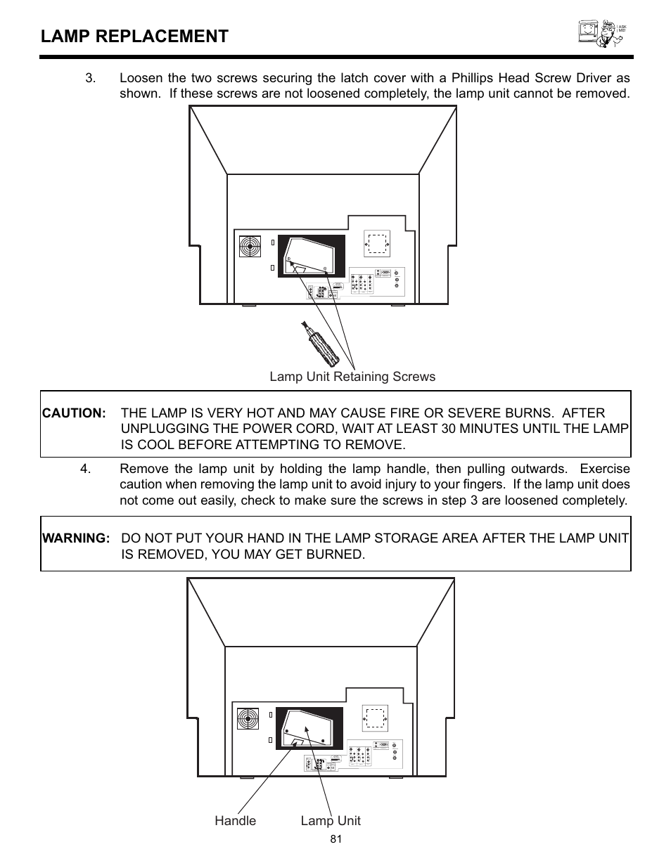 Lamp replacement | Hitachi 55DMX01WD User Manual | Page 81 / 92