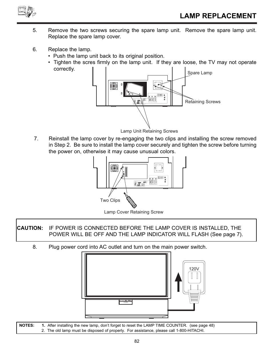 Lamp replacement | Hitachi 55DMX01WD User Manual | Page 82 / 92