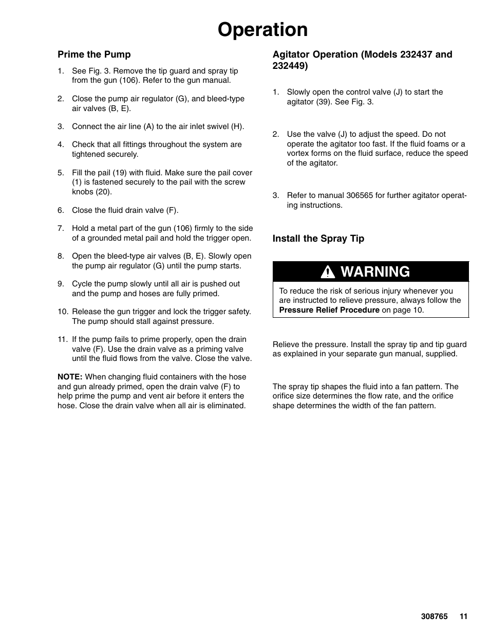 Operation, Warning | Hitachi 232437 User Manual | Page 11 / 20