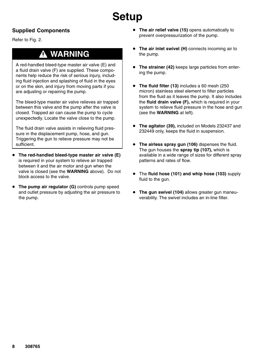 Setup, Warning | Hitachi 232437 User Manual | Page 8 / 20