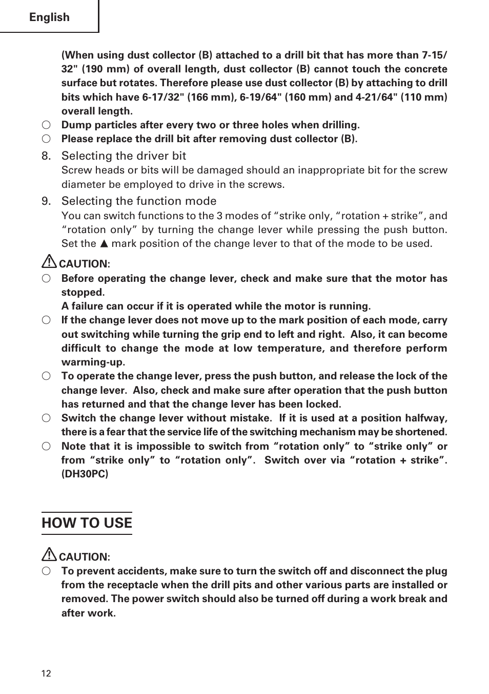 How to use | Hitachi DH 30PC User Manual | Page 12 / 76