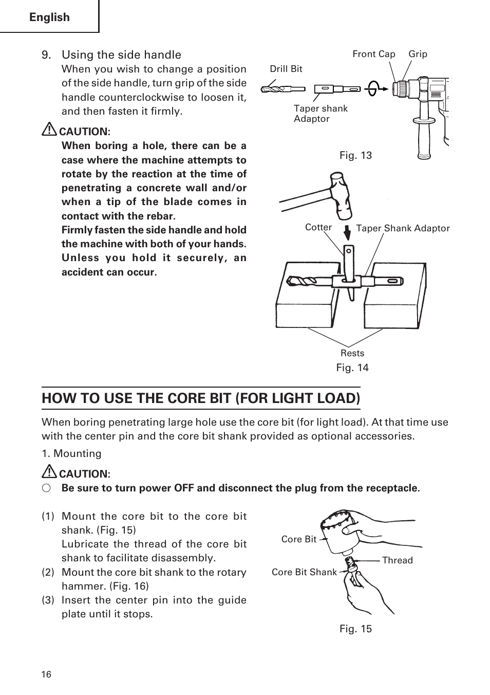 How to use the core bit (for light load) | Hitachi DH 30PC User Manual | Page 16 / 76