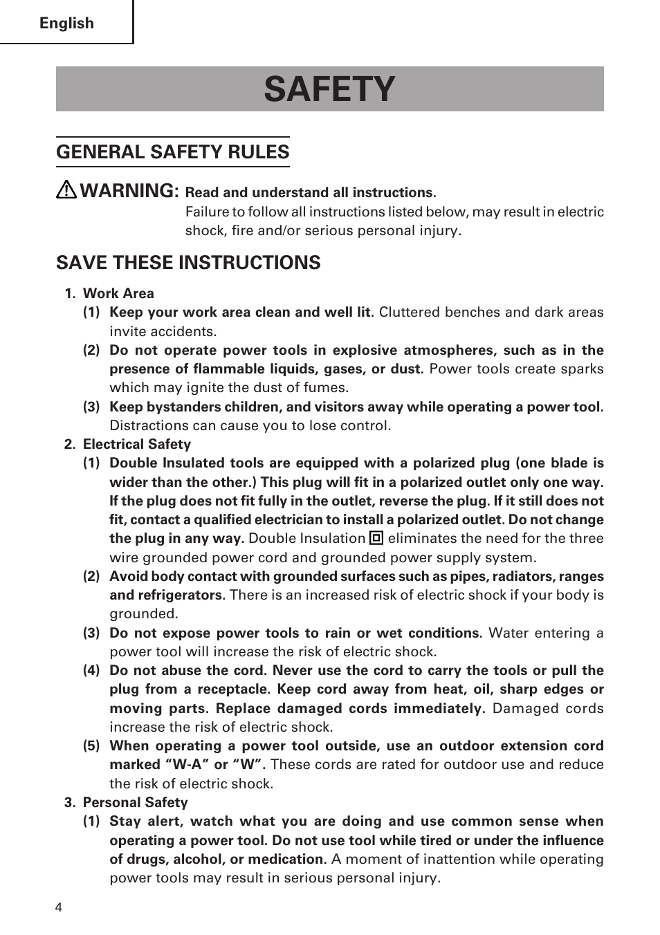 Safety, General safety rules warning, Save these instructions | Hitachi DH 30PC User Manual | Page 4 / 76