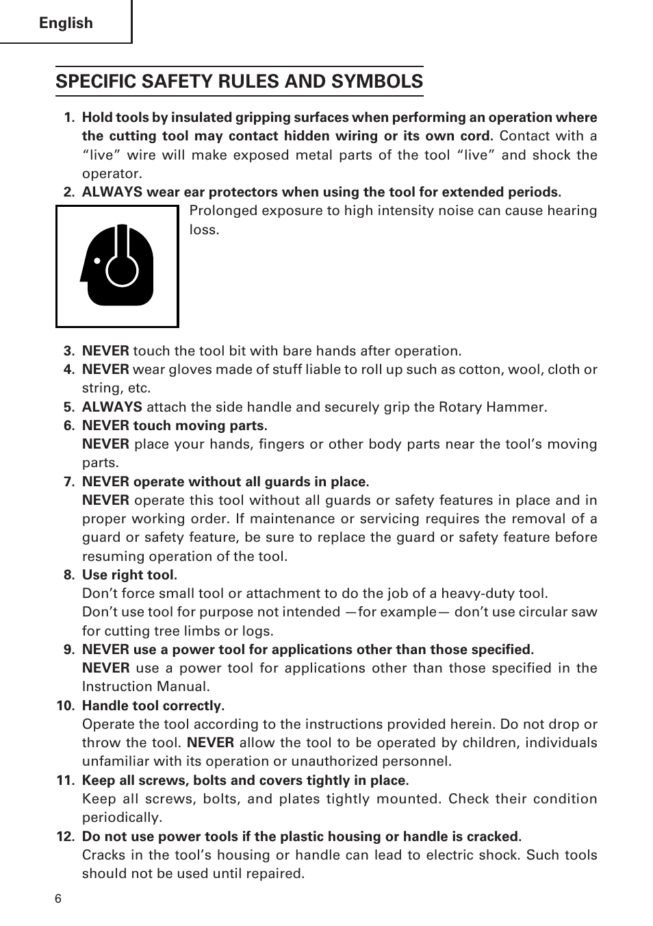 Specific safety rules and symbols | Hitachi DH 30PC User Manual | Page 6 / 76