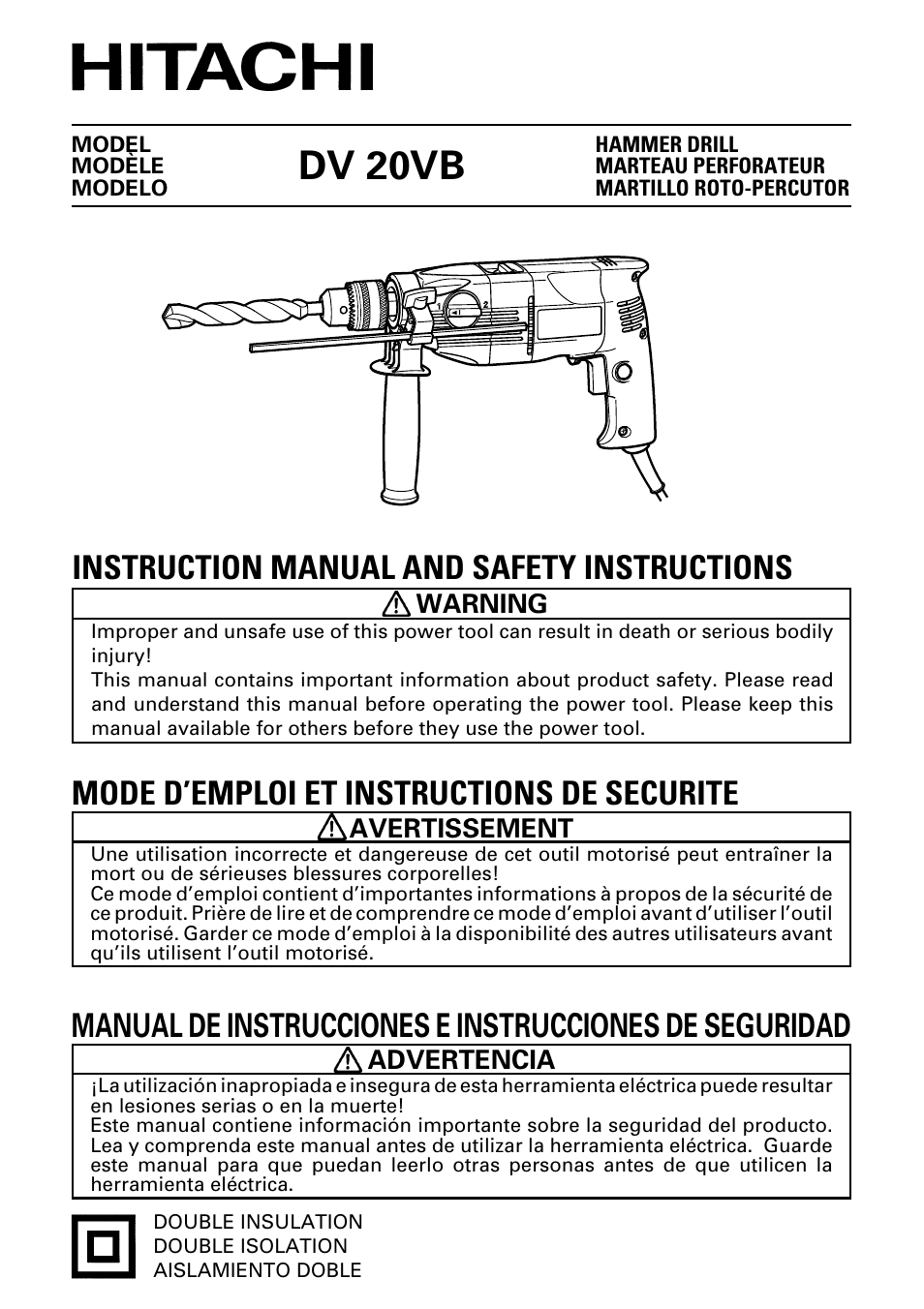 Hitachi DV 20VB User Manual | 44 pages