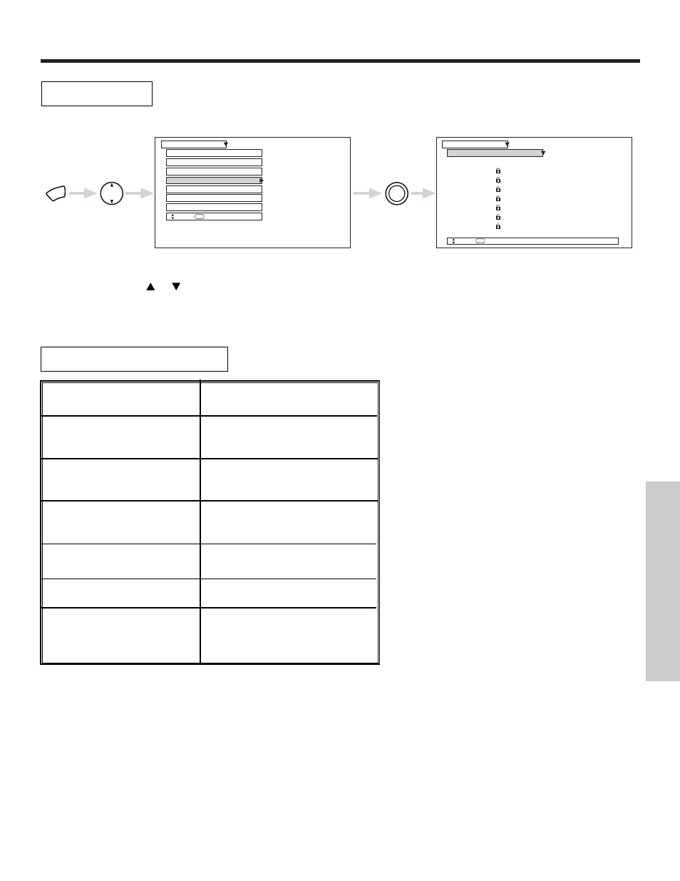 Locks, On-screen displa y, Gpg pg-13 r nc-17 x not rated (nr) | Hitachi 57X500 User Manual | Page 59 / 80