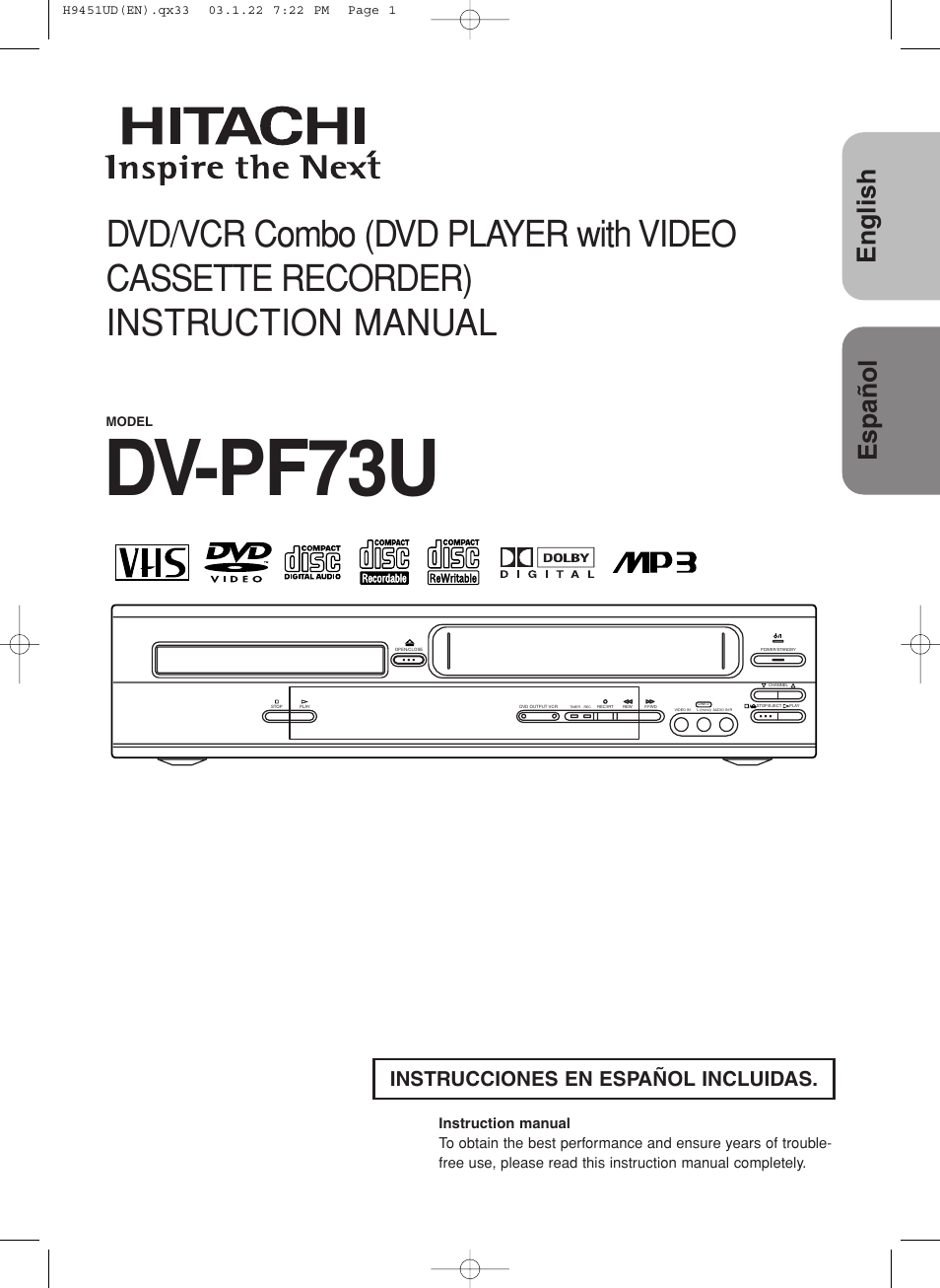 Hitachi DVPF73U User Manual | 44 pages