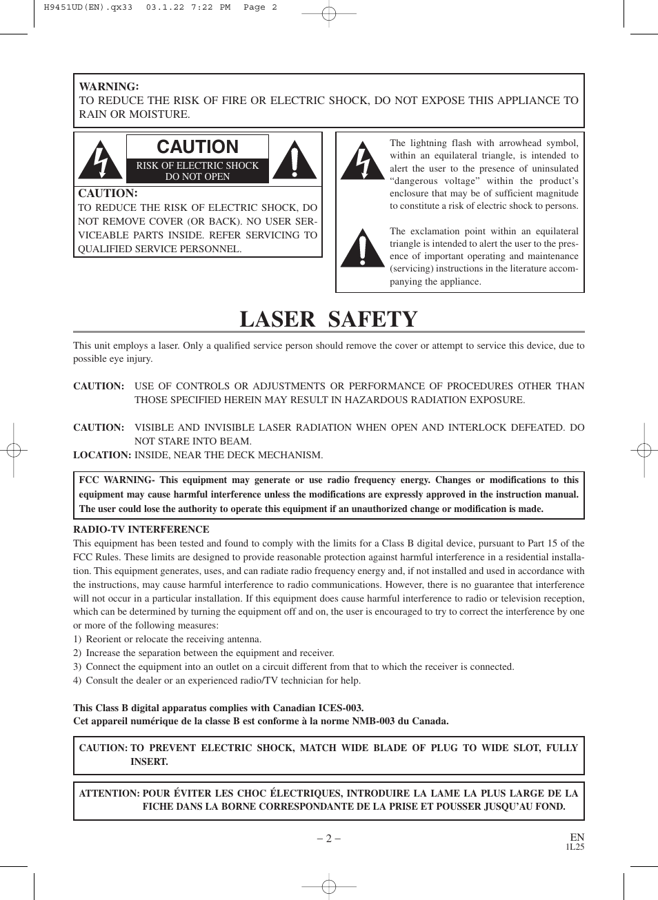 Laser safety, Caution | Hitachi DVPF73U User Manual | Page 2 / 44