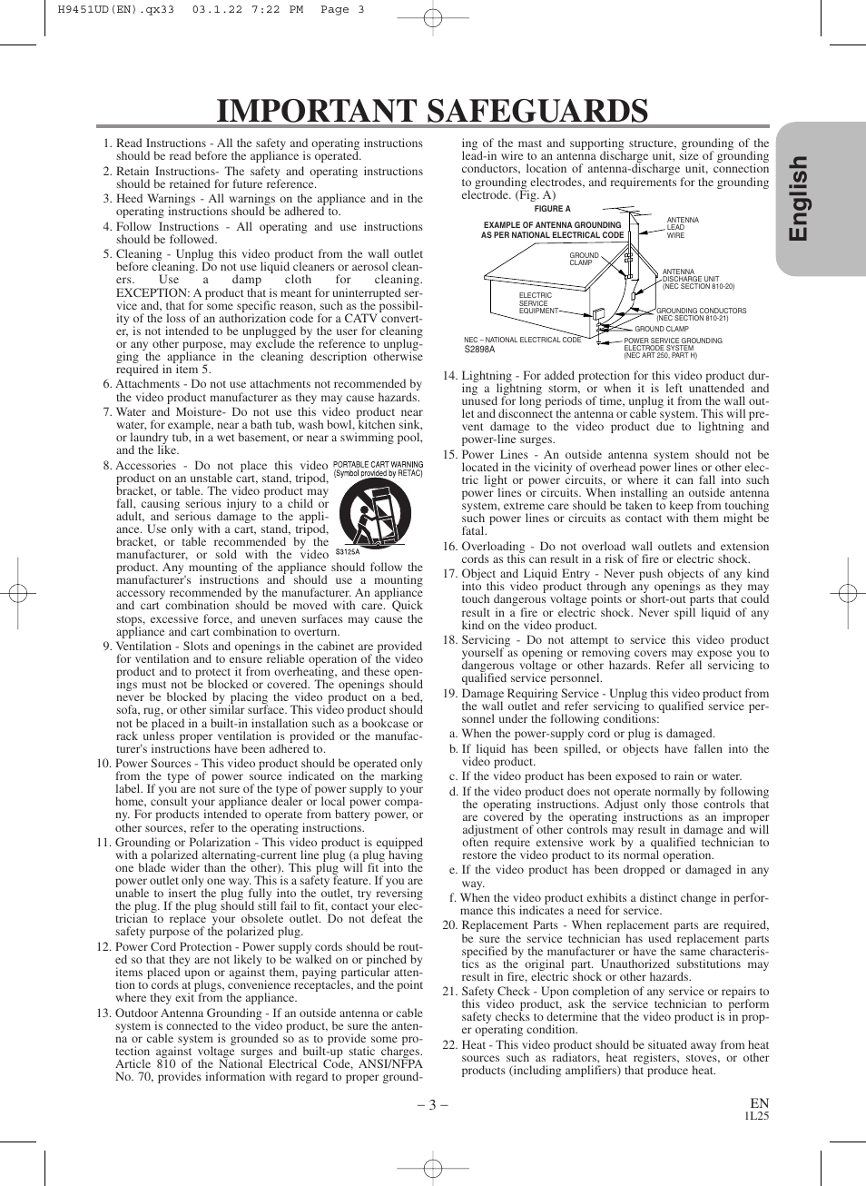 Important safeguards, English | Hitachi DVPF73U User Manual | Page 3 / 44