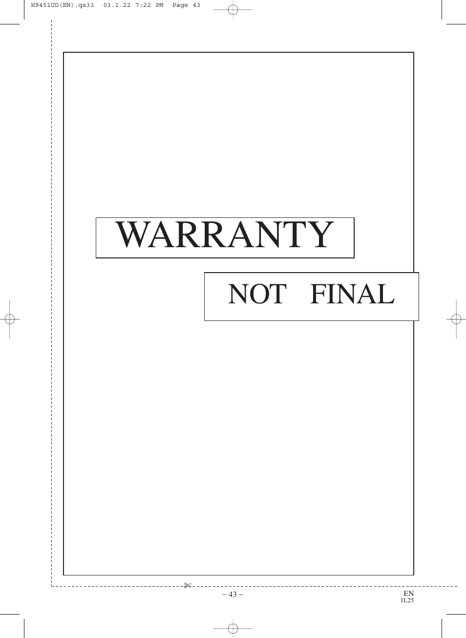 Warranty, Not final | Hitachi DVPF73U User Manual | Page 43 / 44