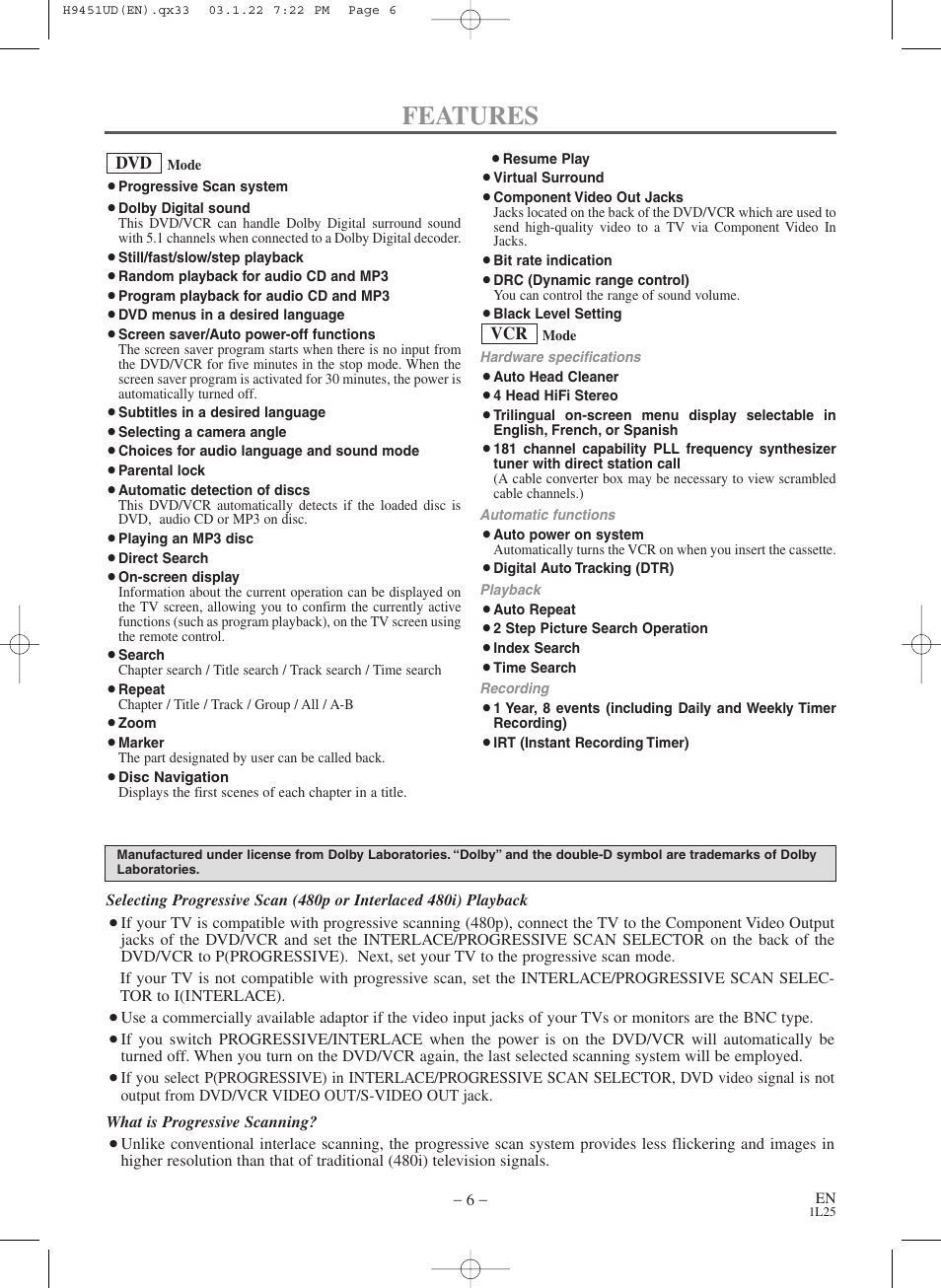 Features | Hitachi DVPF73U User Manual | Page 6 / 44