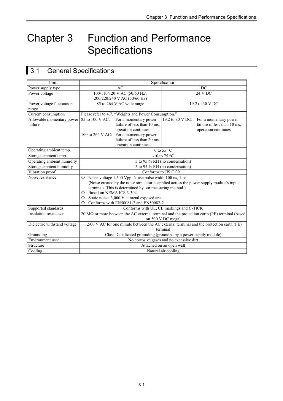 Chapter 3 function and performance specifications, 1 general specifications | Hitachi NJI-350B User Manual | Page 17 / 319