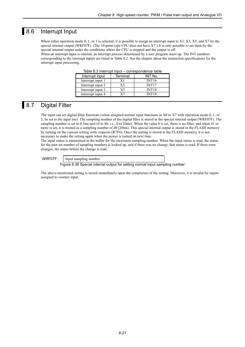 6 interrupt input, 7 digital filter | Hitachi NJI-350B User Manual | Page 230 / 319