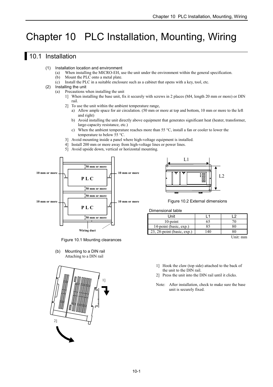 Chapter 10 plc installation, mounting, wiring, 1 installation | Hitachi NJI-350B User Manual | Page 246 / 319