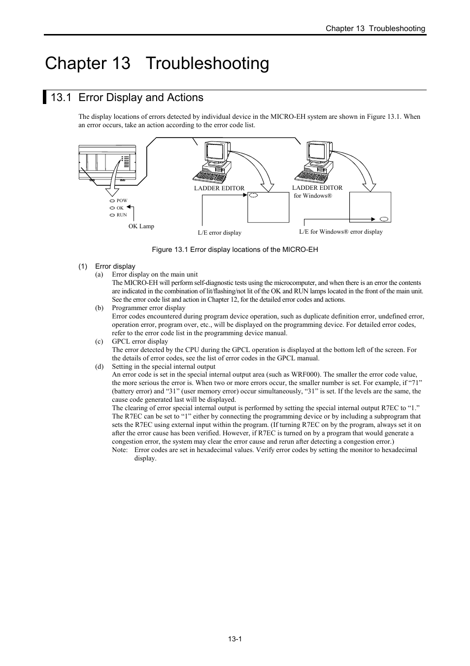 Chapter 13 troubleshooting, 1 error display and actions | Hitachi NJI-350B User Manual | Page 276 / 319