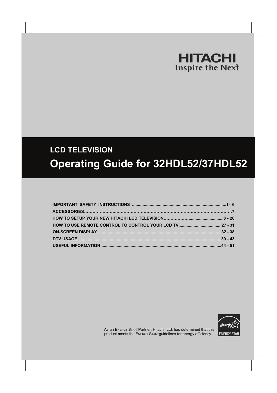 Hitachi 32HDL52 User Manual | 53 pages