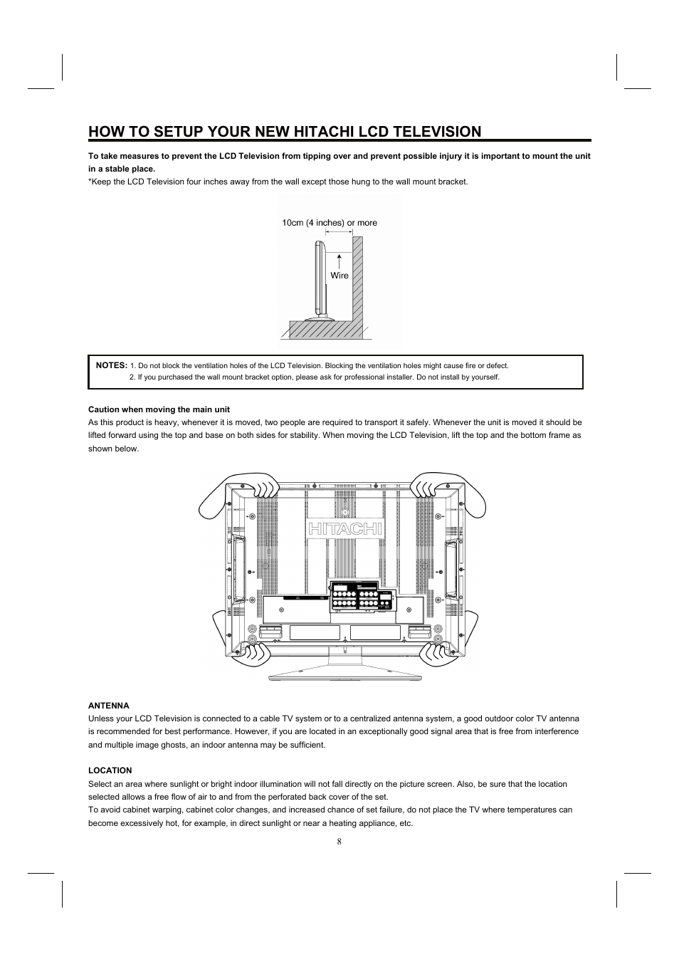 How to setup your new hitachi lcd television | Hitachi 32HDL52 User Manual | Page 10 / 53