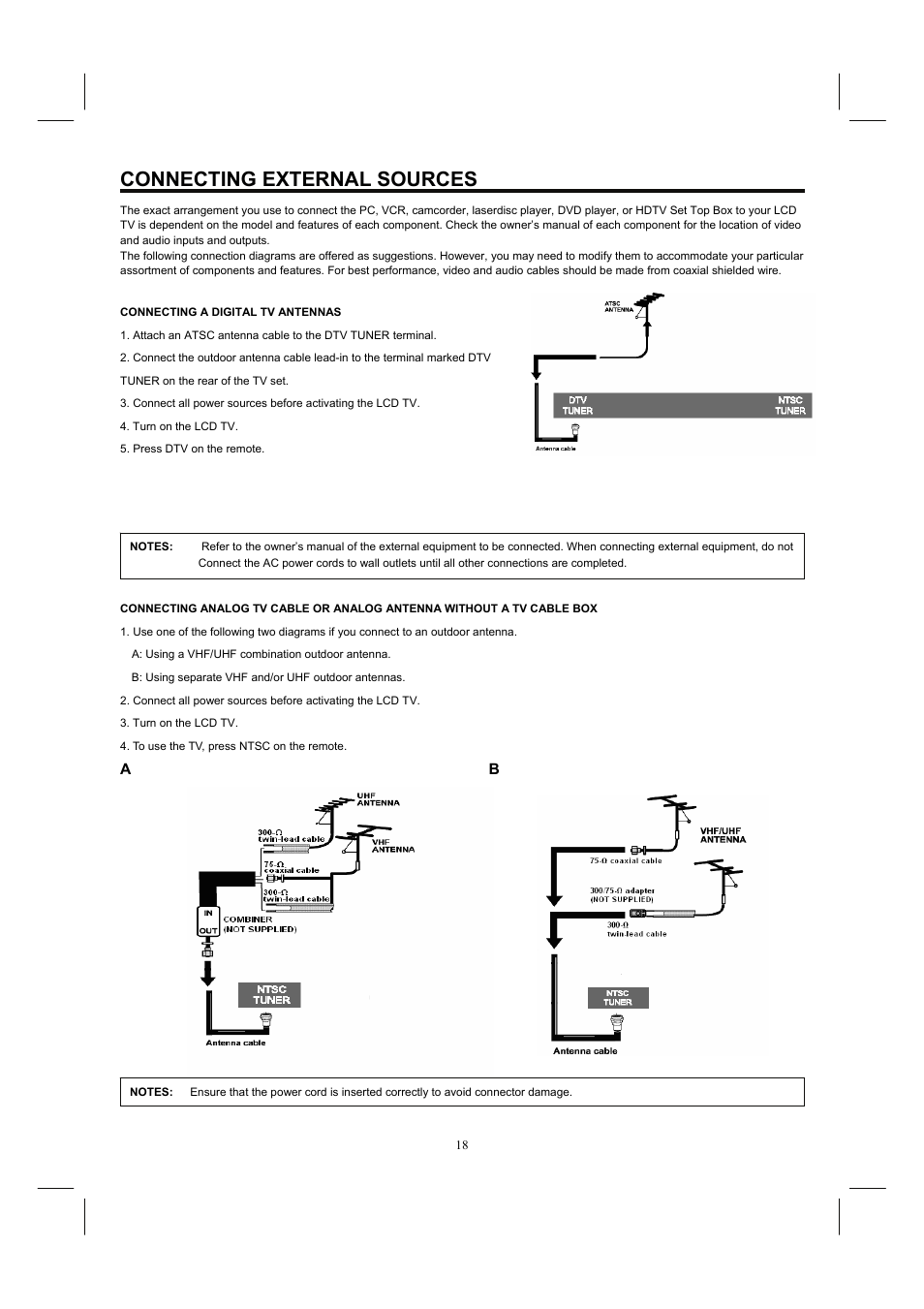 Connecting external sources | Hitachi 32HDL52 User Manual | Page 20 / 53