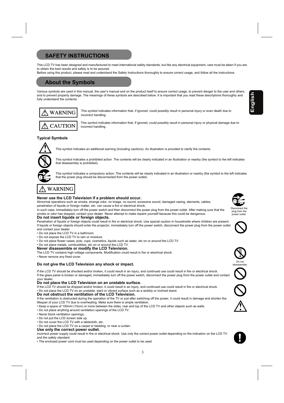 Safety instructions, About the symbols | Hitachi 32HDL52 User Manual | Page 5 / 53