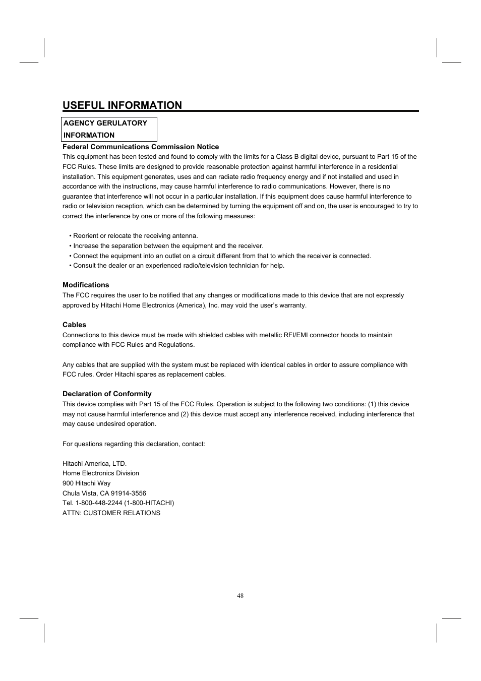 Useful information | Hitachi 32HDL52 User Manual | Page 50 / 53