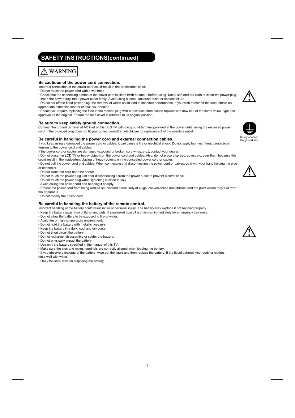 Safety instructions(continued) | Hitachi 32HDL52 User Manual | Page 6 / 53