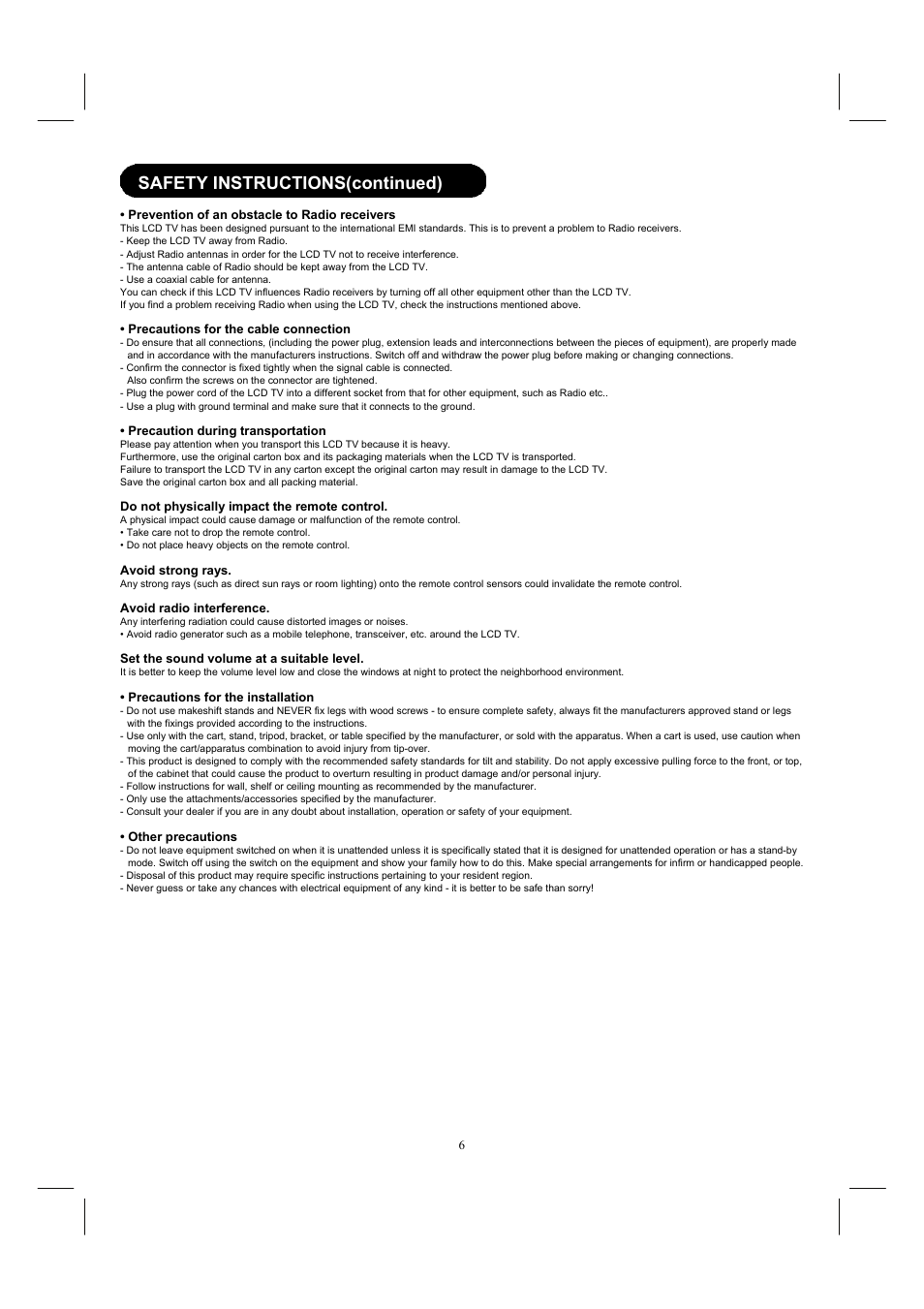 Safety instructions(continued) | Hitachi 32HDL52 User Manual | Page 8 / 53