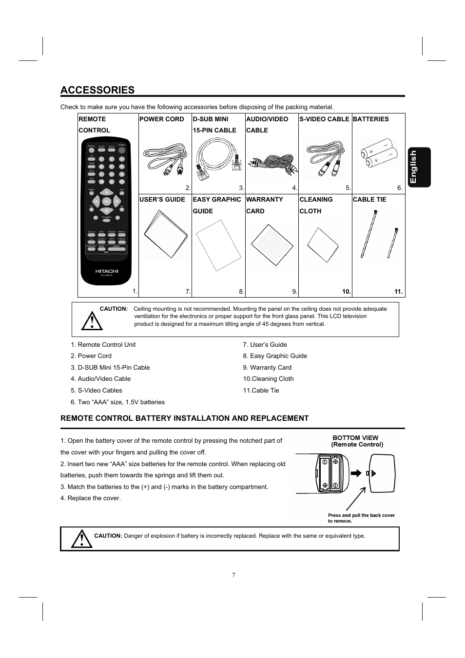 Accessories | Hitachi 32HDL52 User Manual | Page 9 / 53