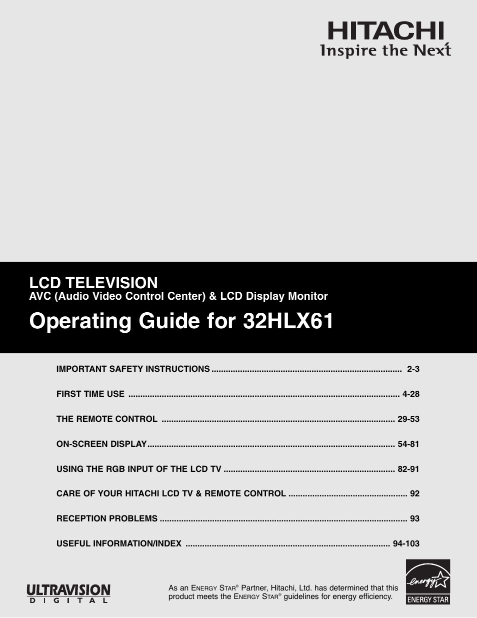 Hitachi 32HLX61 User Manual | 104 pages