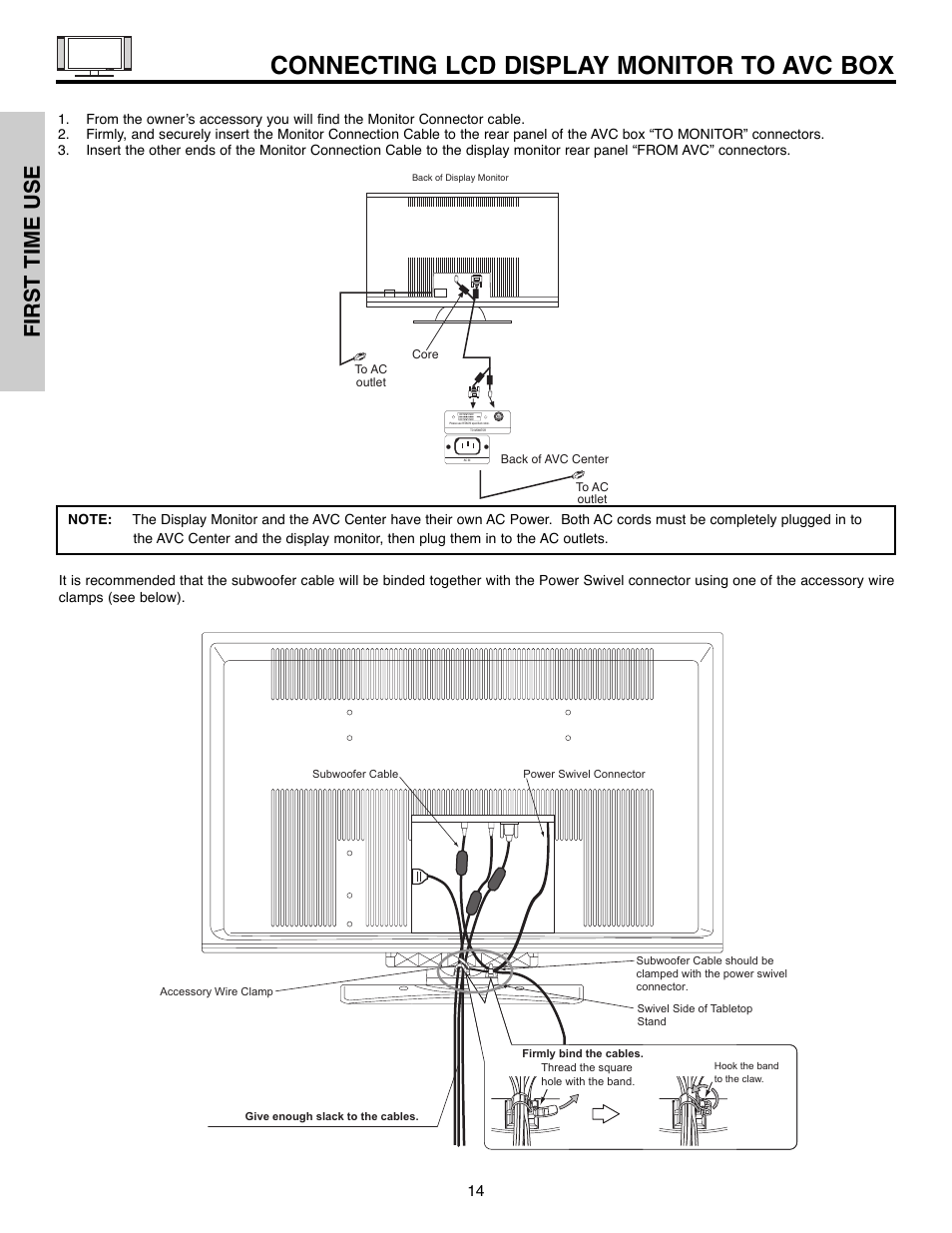 Connecting lcd display monitor to avc box, First time use | Hitachi 32HLX61 User Manual | Page 14 / 104