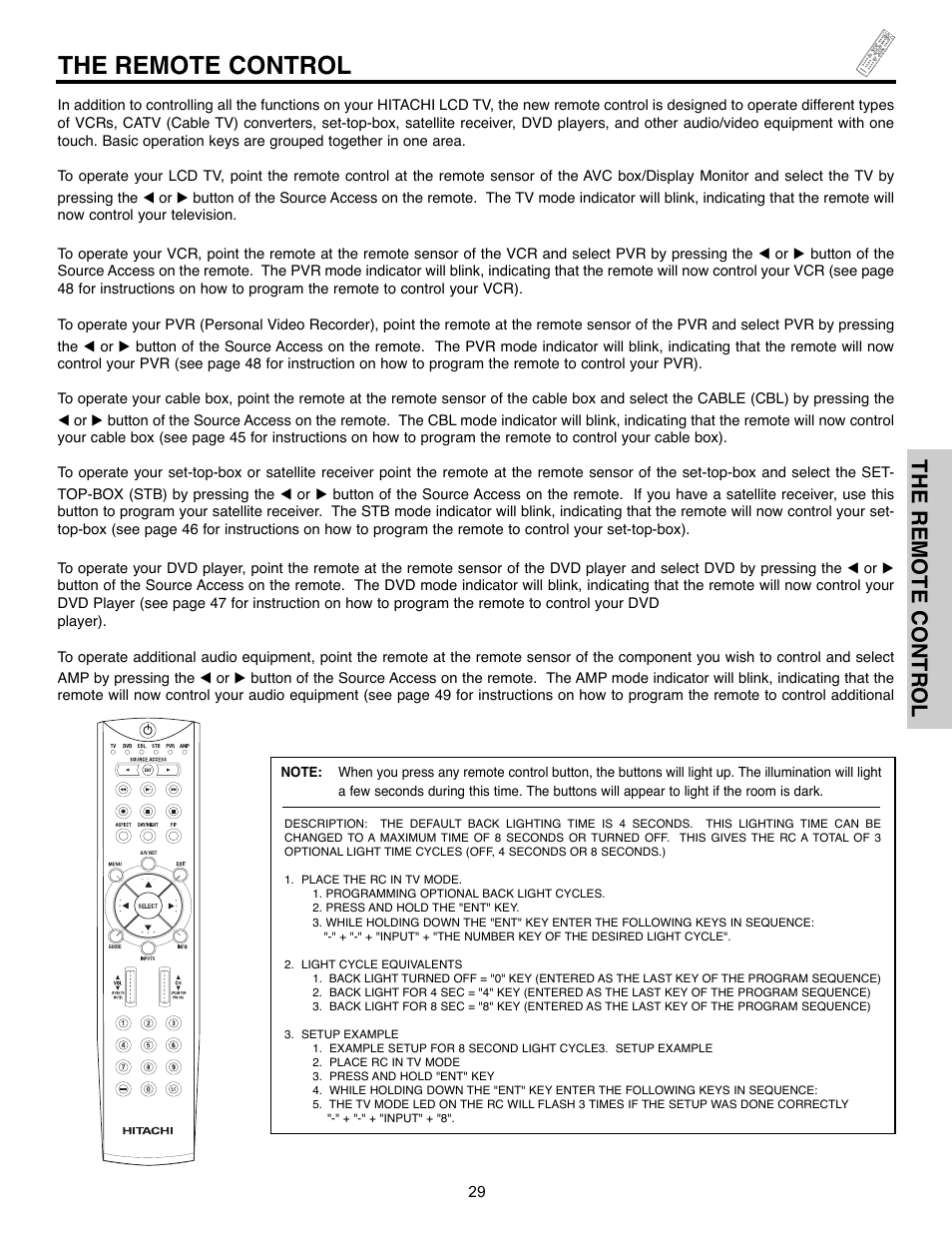 The remote control | Hitachi 32HLX61 User Manual | Page 29 / 104
