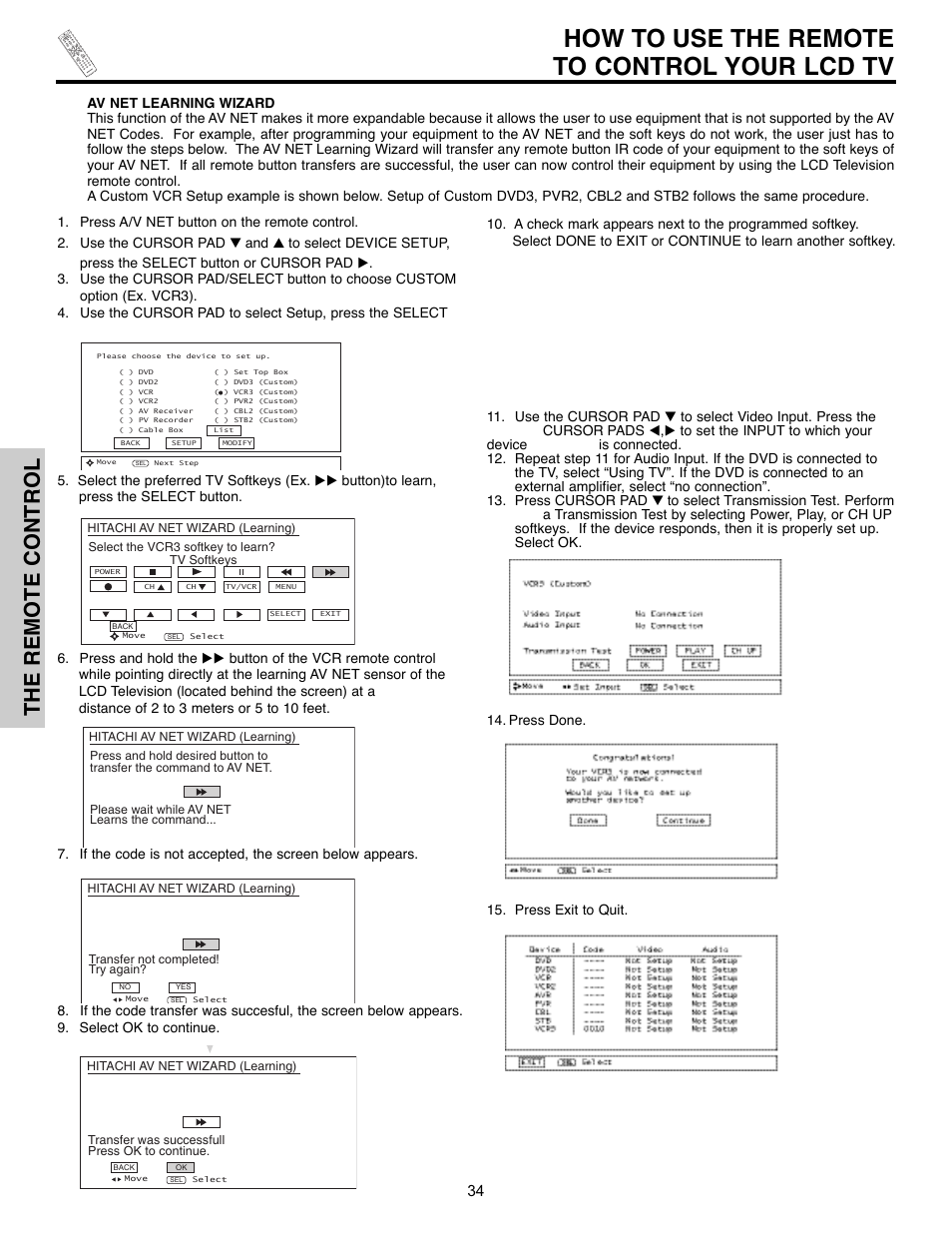 How to use the remote to control your lcd tv, The remote control | Hitachi 32HLX61 User Manual | Page 34 / 104