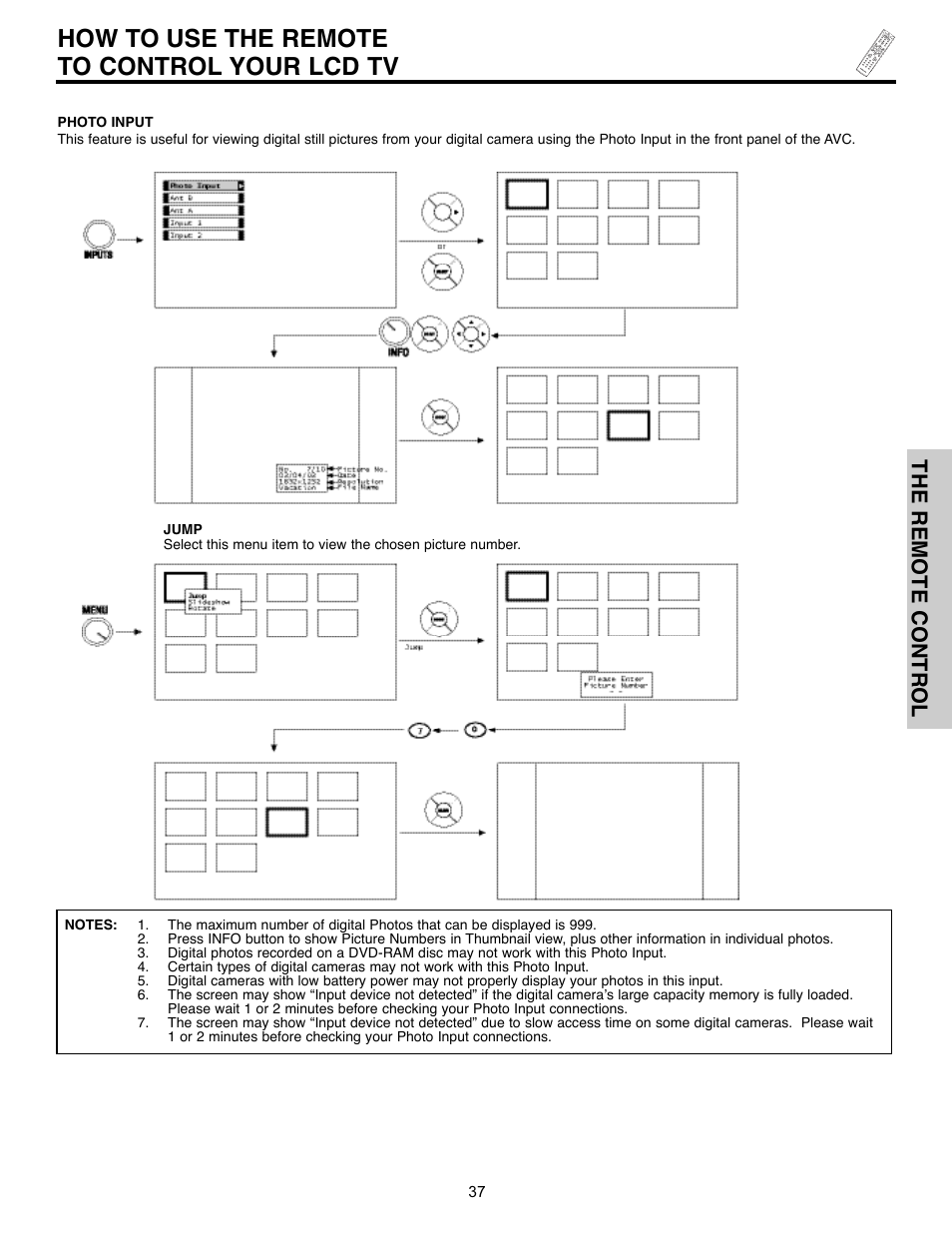How to use the remote to control your lcd tv, The remote control | Hitachi 32HLX61 User Manual | Page 37 / 104