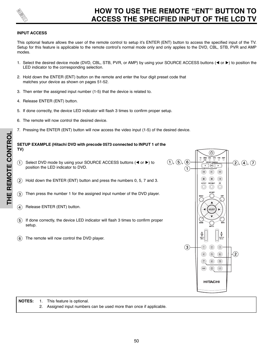 The remote control | Hitachi 32HLX61 User Manual | Page 50 / 104