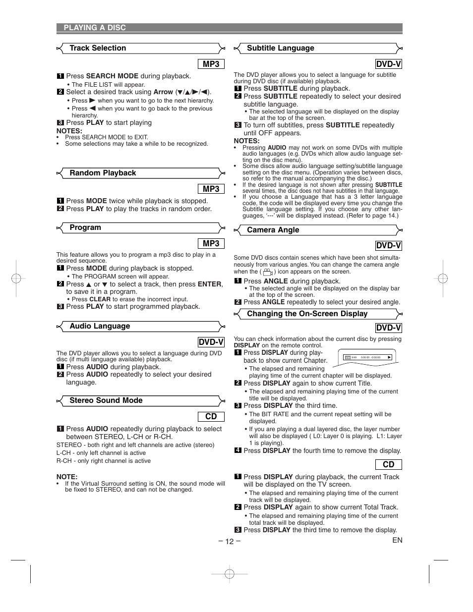 Dvd-v | Hitachi DV-P733U User Manual | Page 12 / 20