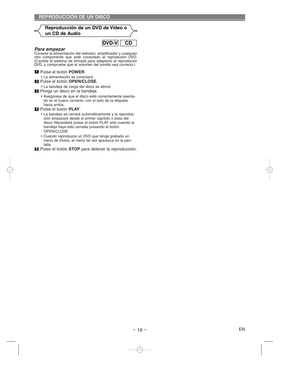 Cd dvd-v | Hitachi DV-P733U User Manual | Page 19 / 20