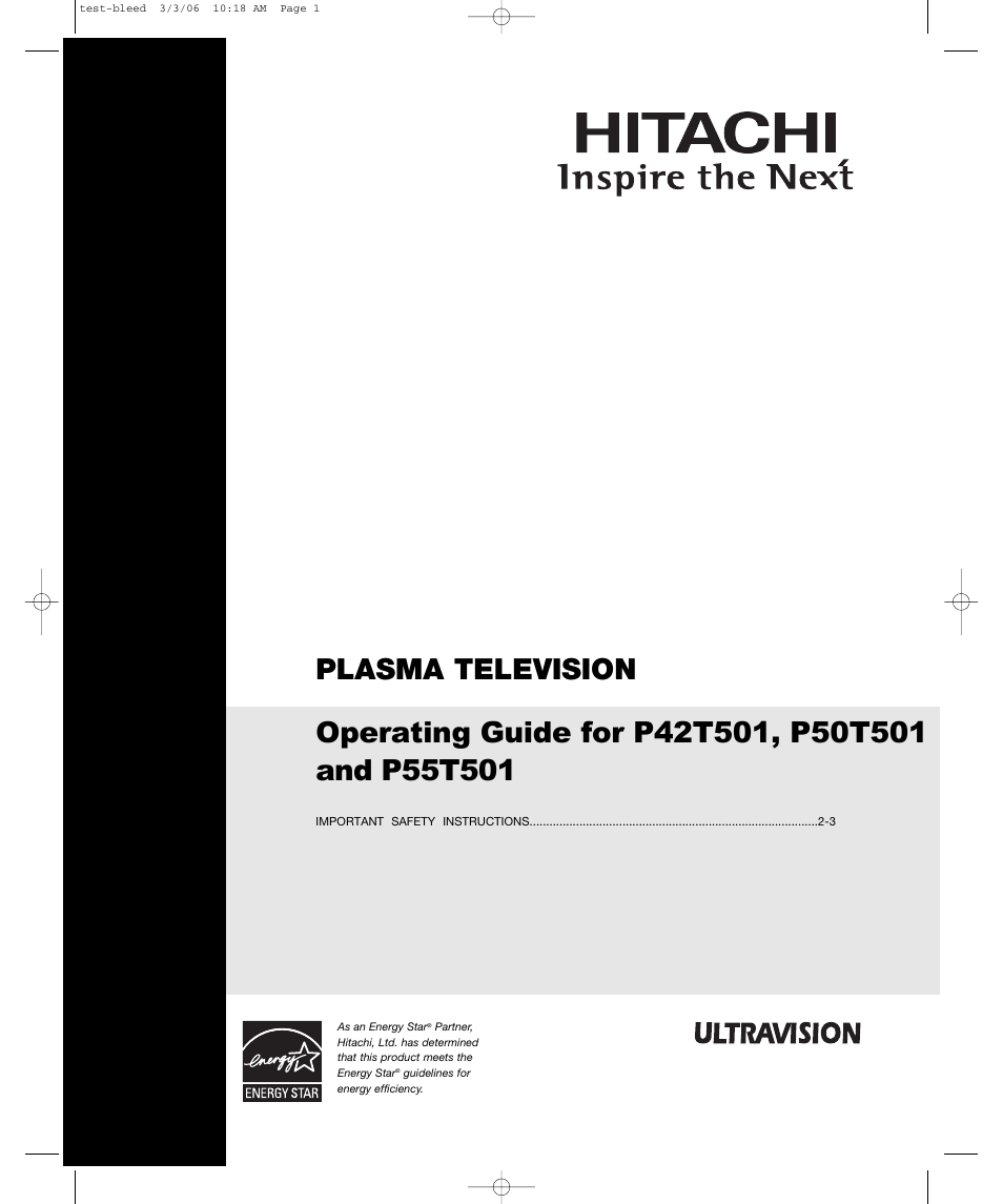 Hitachi P55T501 User Manual | 72 pages