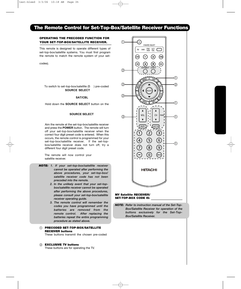 The remote c ontrol | Hitachi P55T501 User Manual | Page 33 / 72