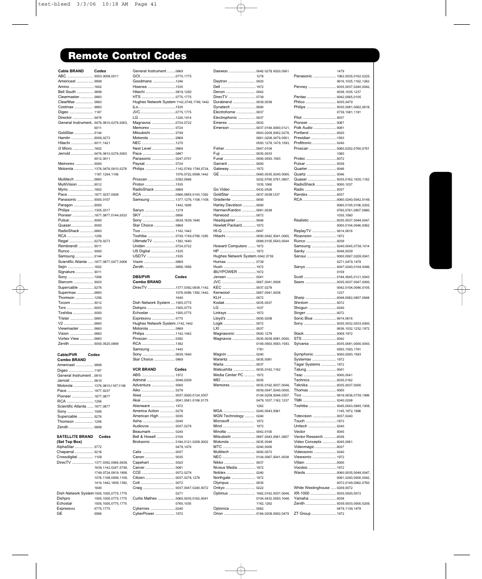 Remote control codes, The remote c ontrol | Hitachi P55T501 User Manual | Page 37 / 72