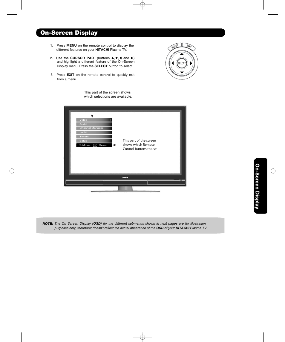 On-screen display | Hitachi P55T501 User Manual | Page 39 / 72