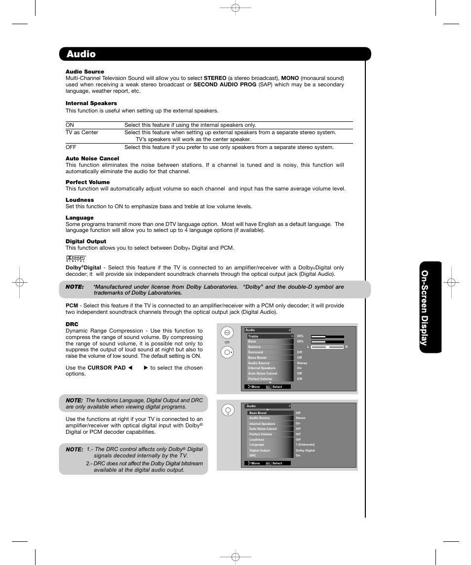 Audio | Hitachi P55T501 User Manual | Page 45 / 72