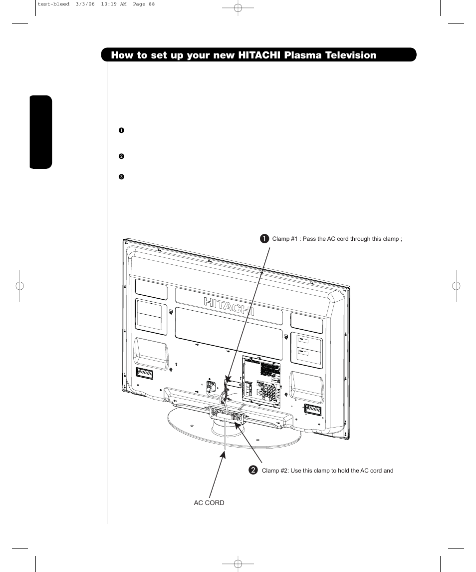 How to set up your new hitachi plasma television, First time use | Hitachi P55T501 User Manual | Page 6 / 72