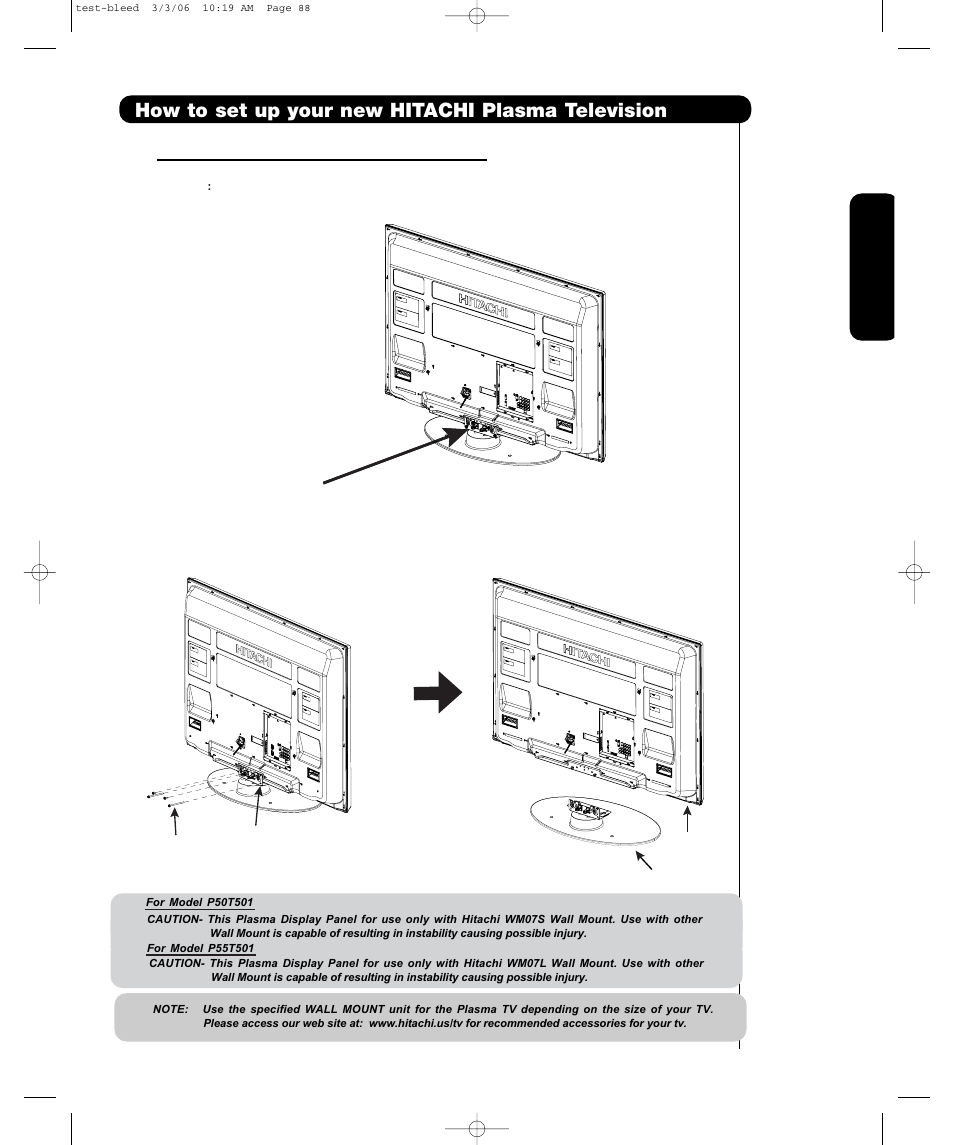How to set up your new hitachi plasma television, First time use | Hitachi P55T501 User Manual | Page 7 / 72