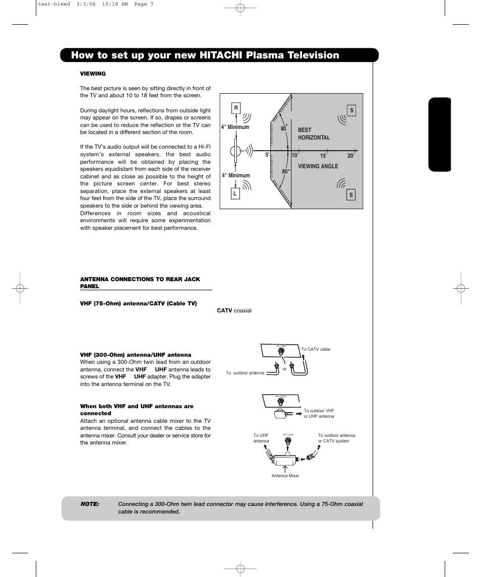 How to set up your new hitachi plasma television, First time use | Hitachi P55T501 User Manual | Page 9 / 72