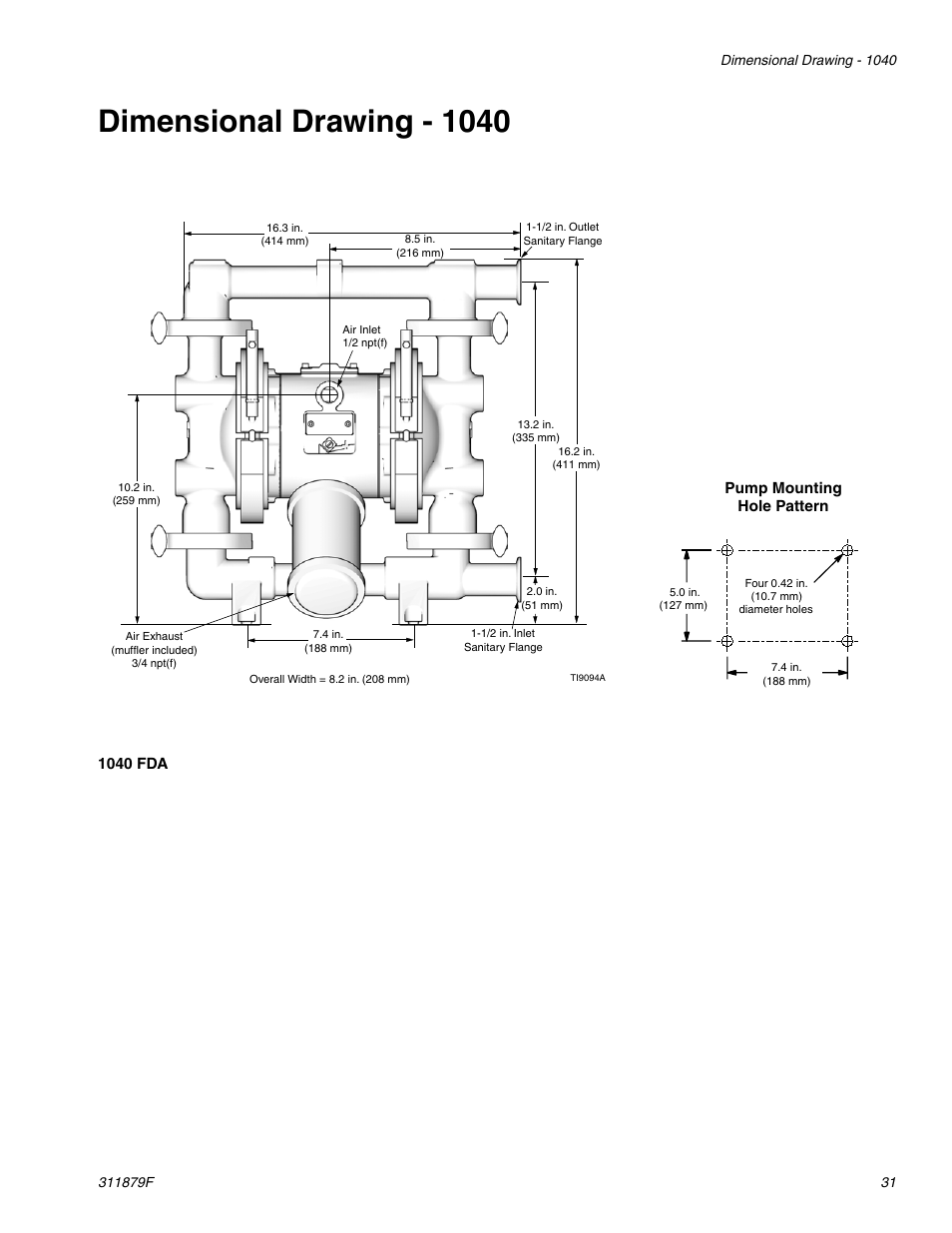 Dimensional drawing - 1040 | Hitachi FD2 1590 User Manual | Page 31 / 50